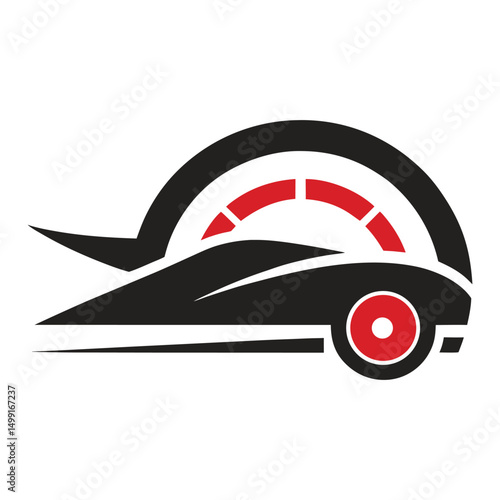 9. Race Car Icon with Speed Meter Symbol and Abstract Style