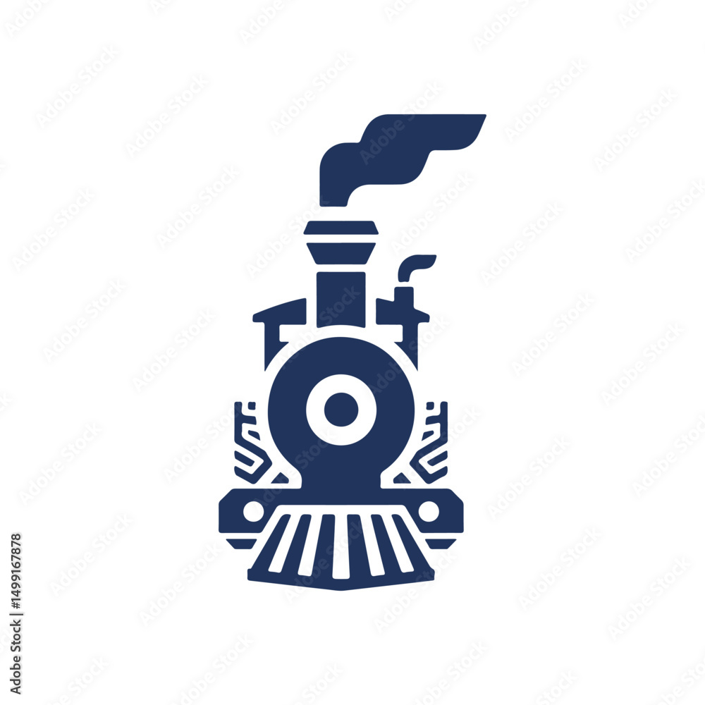 Obraz premium Blue Steam Train Front with Smoke