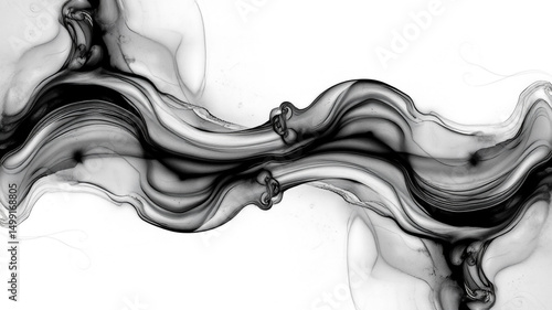 Abstract black and white ink swirl fluid art design