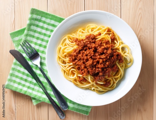 Plate of spaghetti with mea...