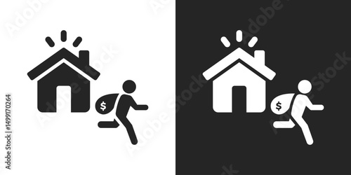 Home burglary icon, House theft, robbery, crime alert, intruder icon symbol vector illustration