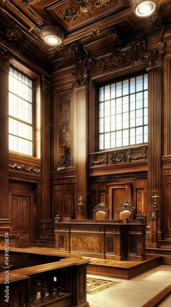 Fototapeta premium Large windows enhancing the ambiance of a courtroom.