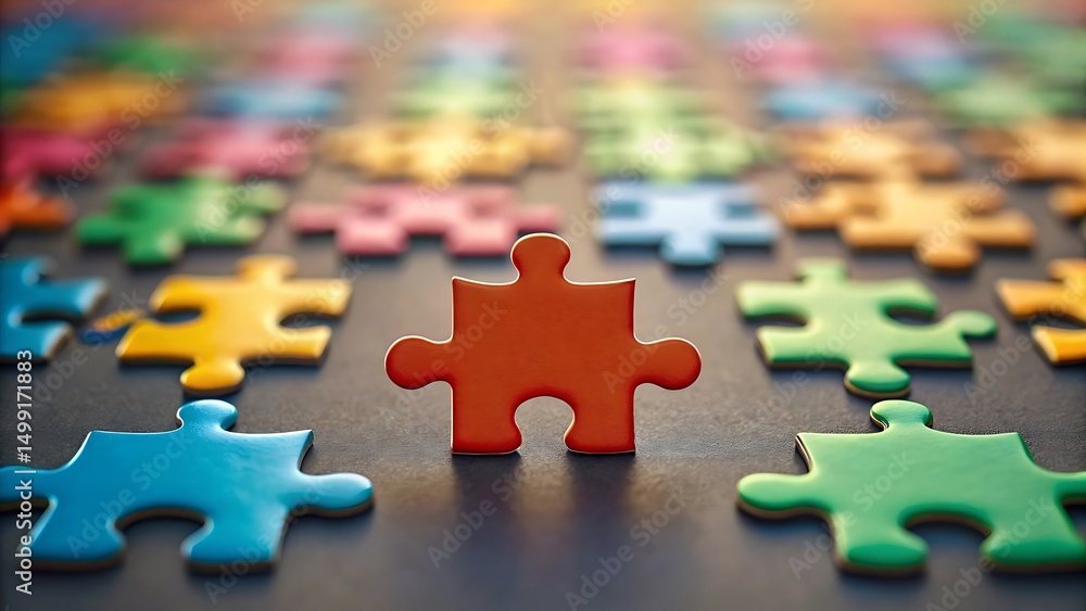 Obraz premium Colorful Puzzle Pieces Solution, Teamwork, and Connection Concept
