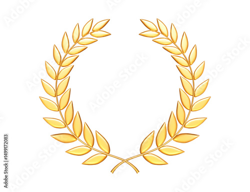 3d Laurel wreath, gold color award. Stock vector illustration on white isolated background.