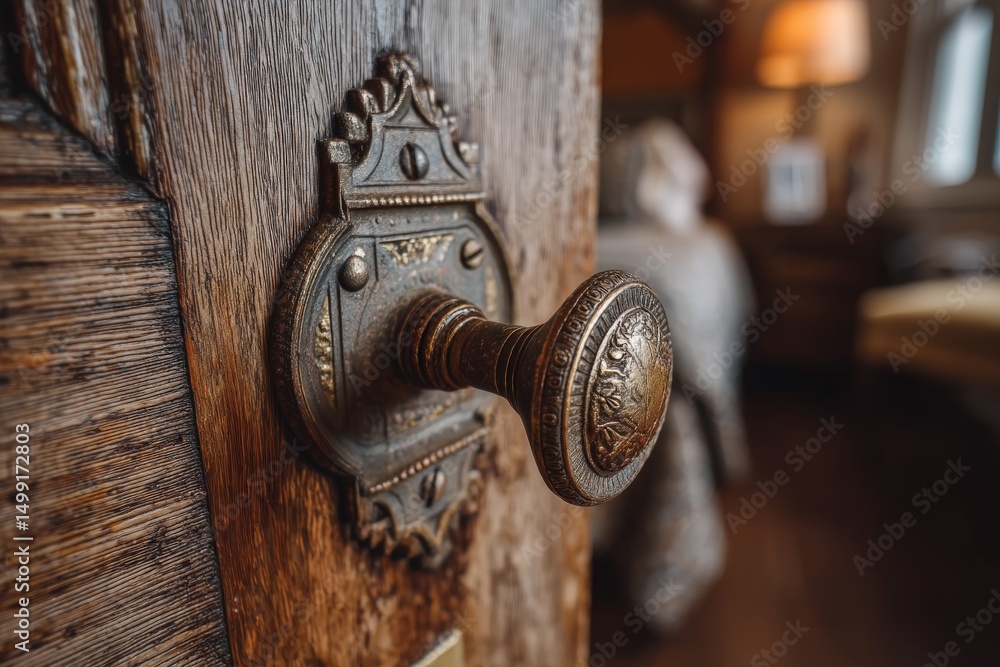 Obraz premium Antique door handle provides a glimpse into the charm of vintage interior design in a cozy room
