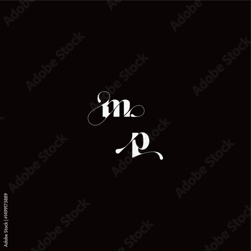 wedding typography initial monogram style and elegant concept MP organic hairline logo letter