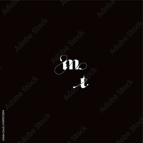 wedding typography initial monogram style and elegant concept MT organic hairline logo letter