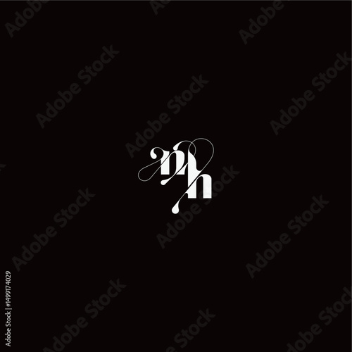 wedding typography initial monogram style and elegant concept NH organic hairline logo letter