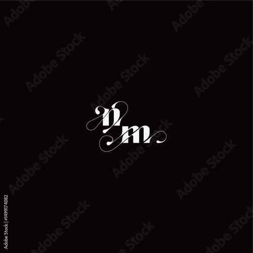 wedding typography initial monogram style and elegant concept NM organic hairline logo letter