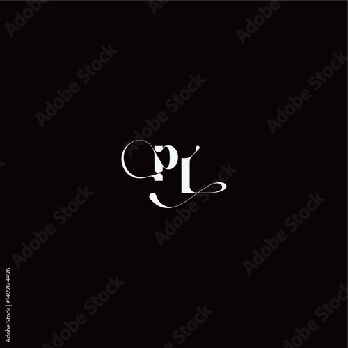 wedding typography initial monogram style and elegant concept PL organic hairline logo letter