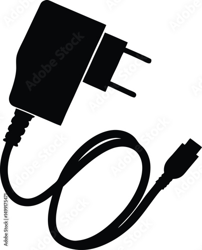 Mobile phone charger. Icon with reflection on white background