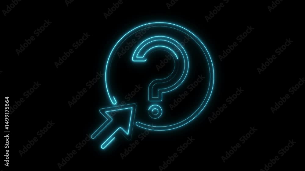 Animated glowing question mark with cursor icon on black background Animated glowing question mark with cursor icon on black background