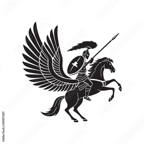  Bellerophon on Pegasus Silhouette with Spear