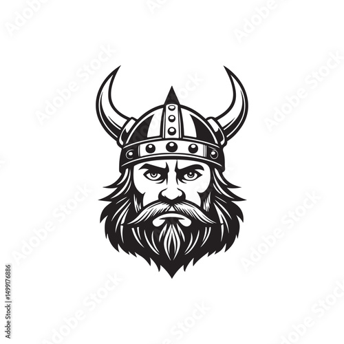 Viking Warrior Face with Horned Helmet