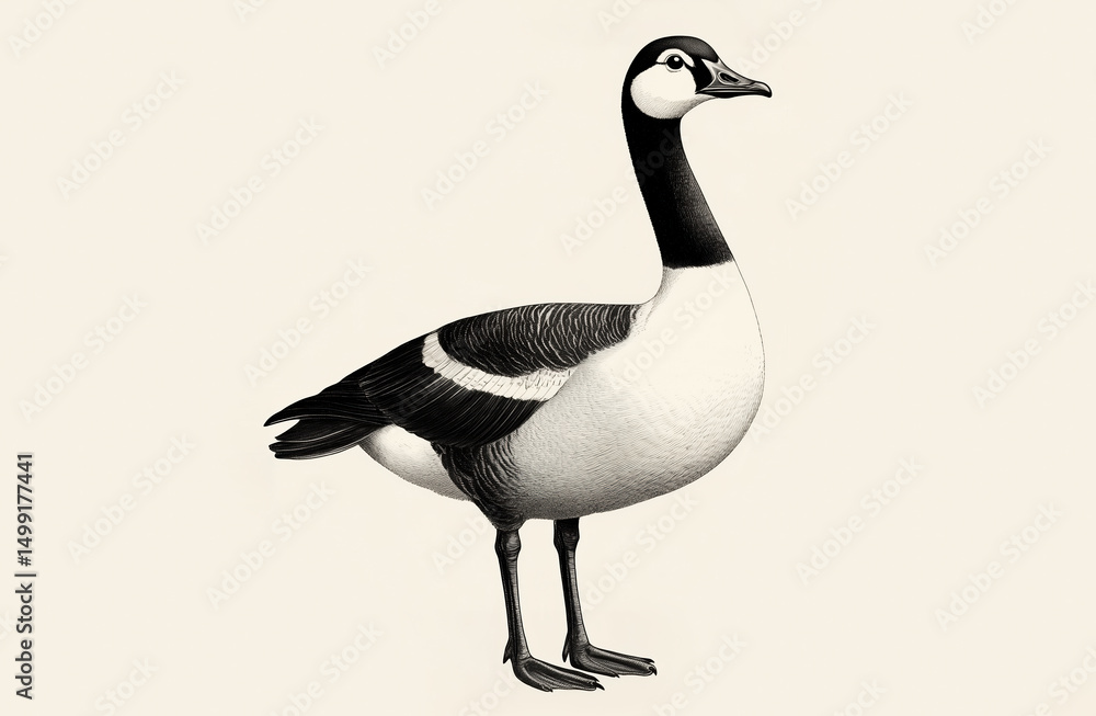 Obraz premium Goose, sketch. Vintage retro print, goose sketch ink pencil style drawing, linear drawing, engrave old school. Sketch artwork silhouette goose. Farm poultry. Illustration