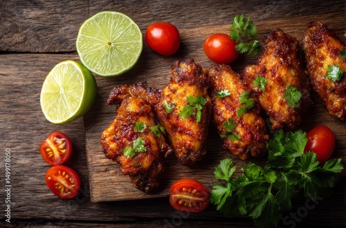 Crispy chicken wings garnis...