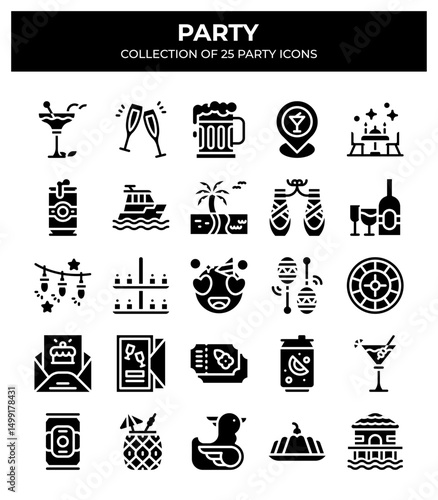Collection of 25 Party Icons. A Guide to Festive Celebrations