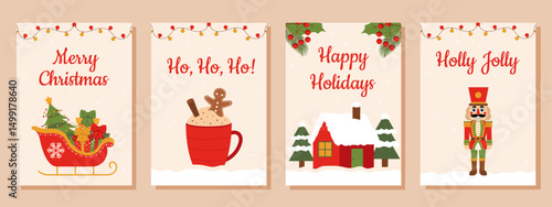 Christmas posters set. Template for greeting card, party invitations, social media.