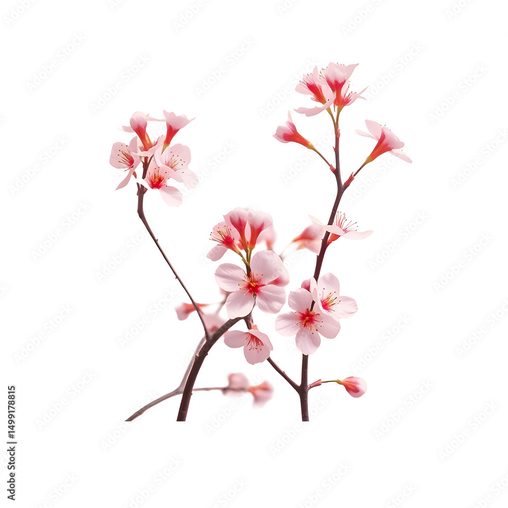 Pink cherry blossom tree branch blooming with beautiful spring flowers, isolated on white Pink cherry blossom tree branch blooming with beautiful spring flowers, isolated on white
