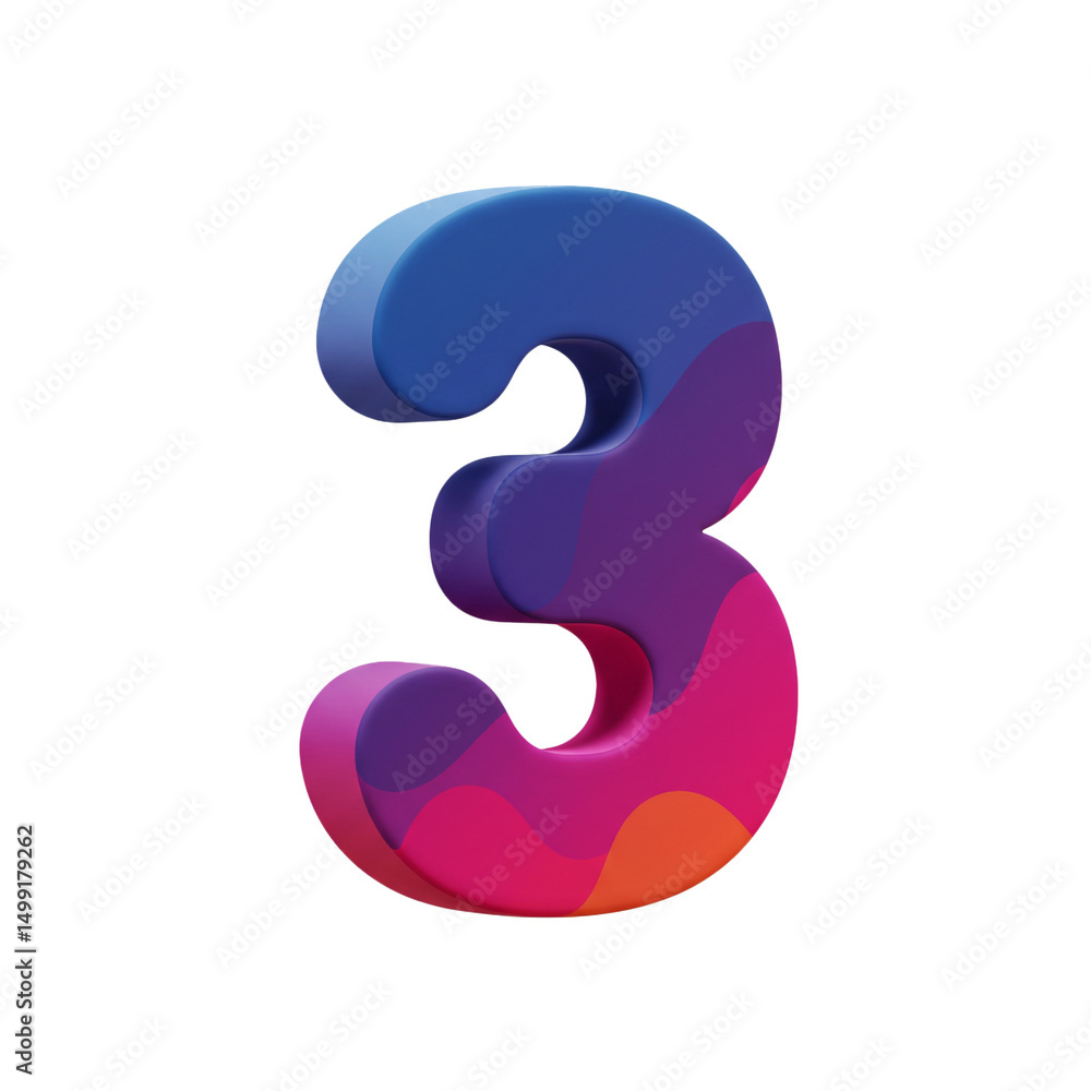 Vibrant Number Three with Fluid Gradient Design Vibrant Number Three with Fluid Gradient Design