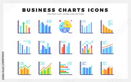 15 Business Chart and Diagram Flat icon pack. vector illustration.