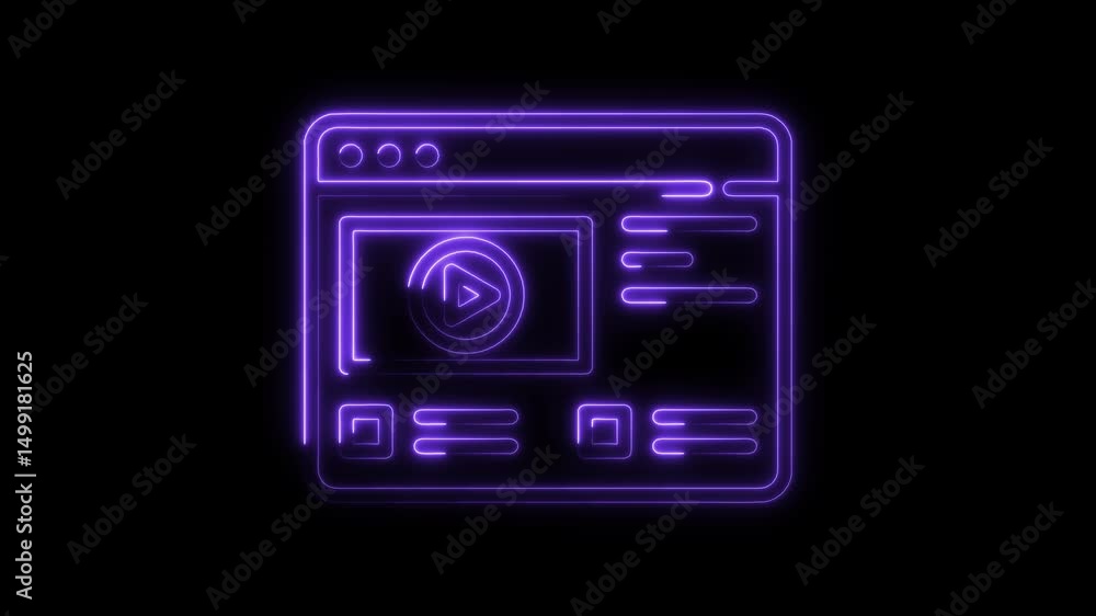 Neon style video interface on black background showing playback controls and information Neon style video interface on black background showing playback controls and information