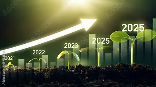 Wallpaper Mural Green Seedling Growth with Graph Ascending from 2021 to 2025 on Soil Under Bright Sunlight Business Success Concept Torontodigital.ca