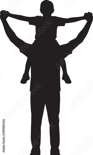 Father and Son Silhouette, Piggyback Ride Vector on White.