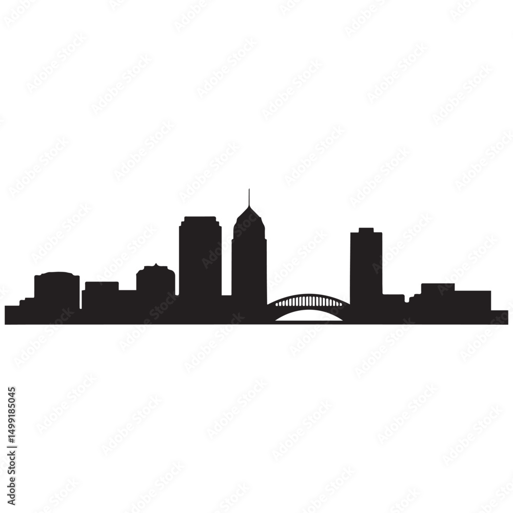 Naklejka premium Panoramic View of Downtown Syracuse Skyline. Syracuse city black silhouette skyscrapers and buildings. Long cityscape. Vector black silhouette. with white background