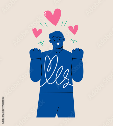 Happy man. Positive emotions concept. Colorful vector illustration