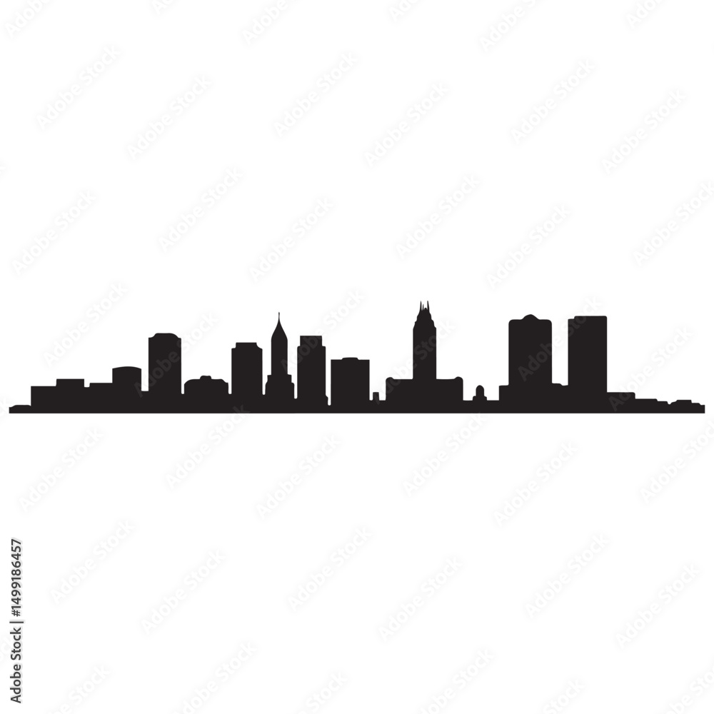 Naklejka premium Panoramic View of Downtown Syracuse Skyline. Syracuse city black silhouette skyscrapers and buildings. Long cityscape. Vector black silhouette. with white background