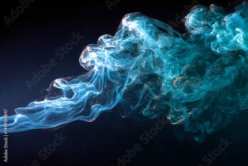 Abstract Teal and Blue Smoke Swirl on Dark Background