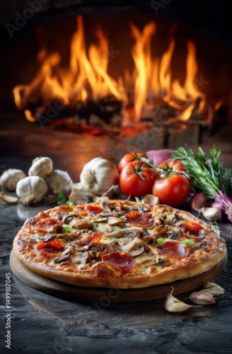 Delicious pizza with mushro...