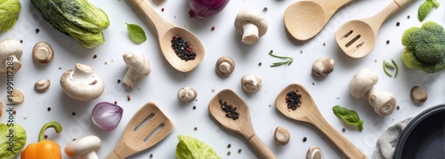 Fresh vegetables and wooden...