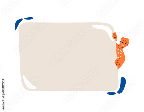 Man holding empty blank board. Colorful vector illustration