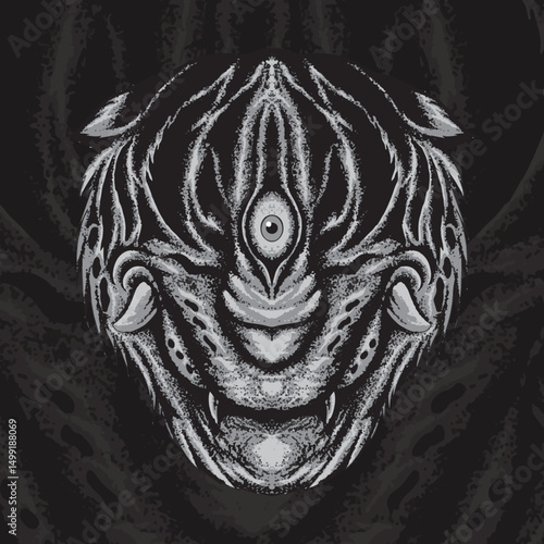 Monochrome One-Eyed Monster Head Illustration