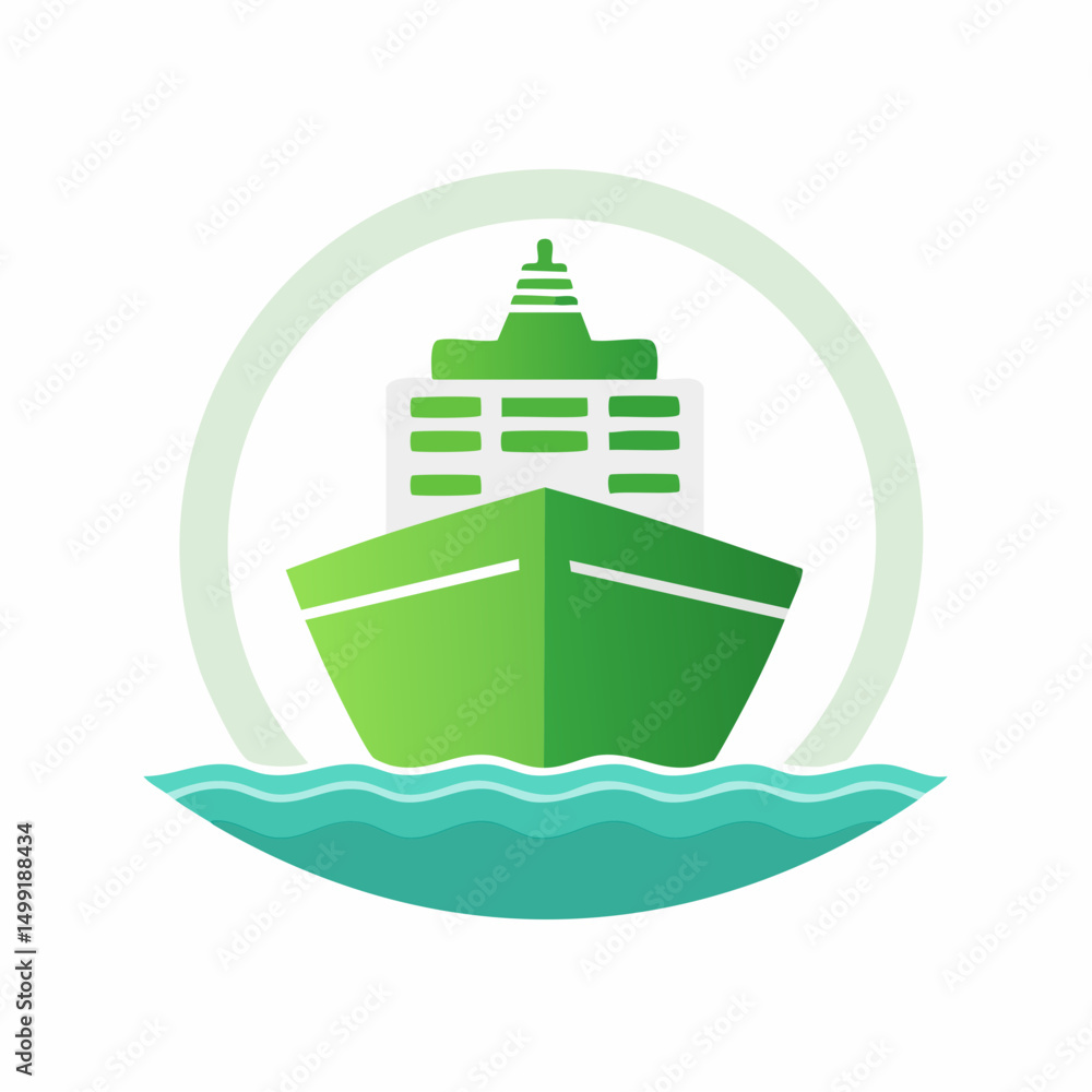 Obraz premium Green Cargo Ship Icon on Teal Water