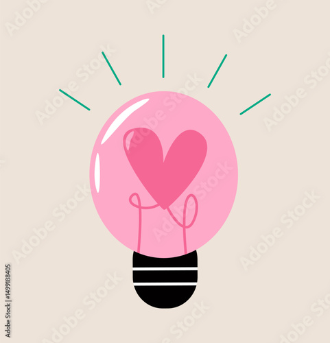 Heart shaped light bulb. Colorful vector illustration