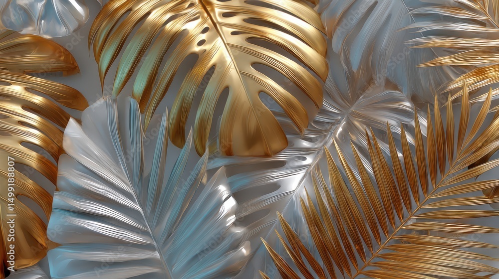 Golden and White Tropical Leaves Golden and White Tropical Leaves