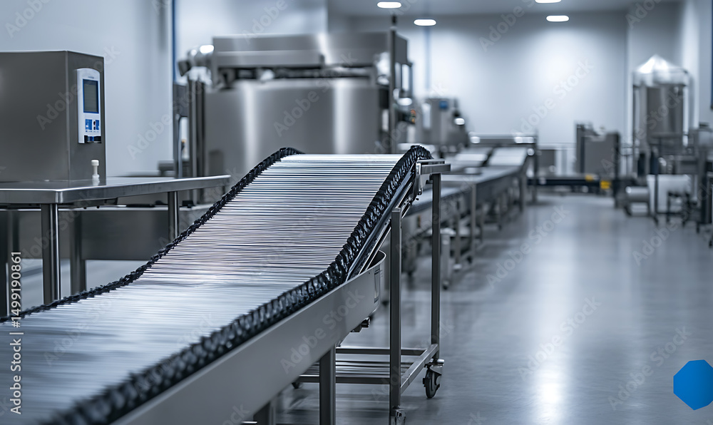 Fototapeta premium A modern food processing facility featuring conveyor belts in action.