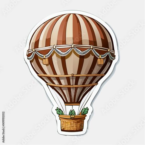 Vintage Brown and Beige Striped Hot Air Balloon Illustration