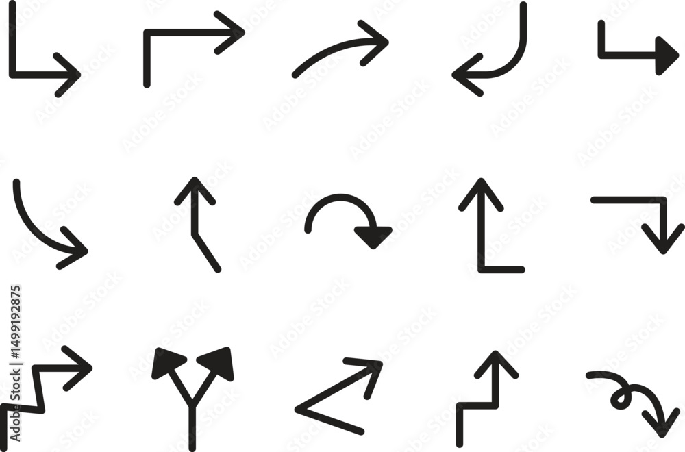 Black Directional Bent Arrow Navigation Icons Set, Vector Illustration. Black Directional Bent Arrow Navigation Icons Set, Vector Illustration.