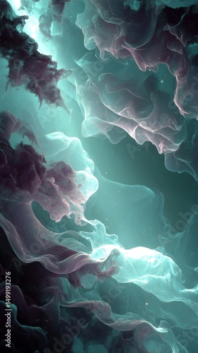 Abstract Teal and Purple Glowing Cloud Background