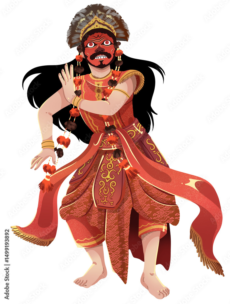 Fototapeta premium Indonesian Traditional Topeng Cirebon Dance Illustration