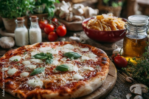 Freshly baked pizza with mo...