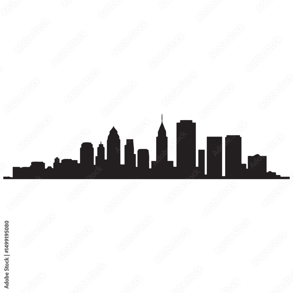 Naklejka premium Panoramic View of Downtown Syracuse Skyline. Syracuse city black silhouette skyscrapers and buildings. Long cityscape. Vector black silhouette. with white background