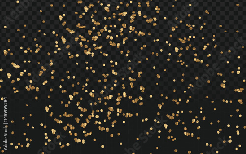Scattered golden glitter on a transparent background, perfect for festive overlays, glamorous designs, or celebratory event graphics.