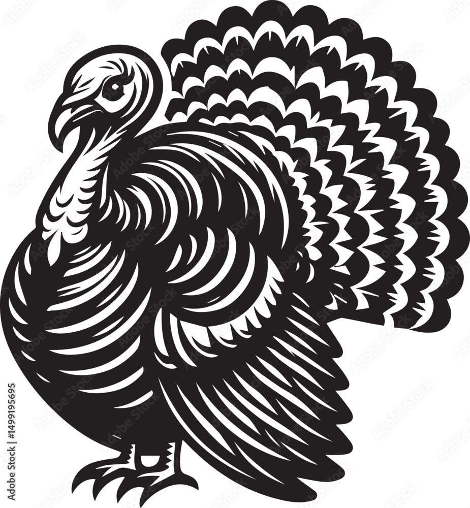 Fototapeta premium Black and White Turkey Bird Vector Illustration