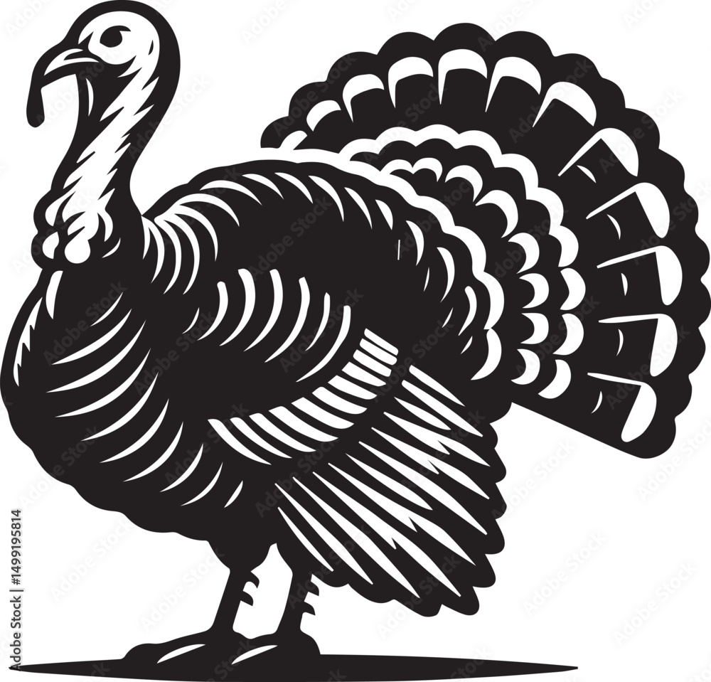 Obraz premium Black and White Turkey Bird Vector Illustration