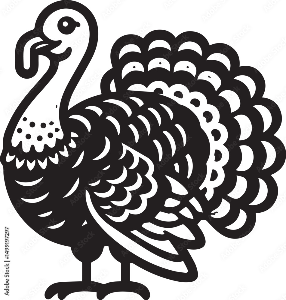 Fototapeta premium Black and White Turkey Bird Vector Illustration